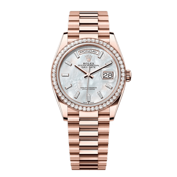 Rolex Day-Date 36 128345RBR Rose Gold Mother of Pearl Diamond Bezel (2025)